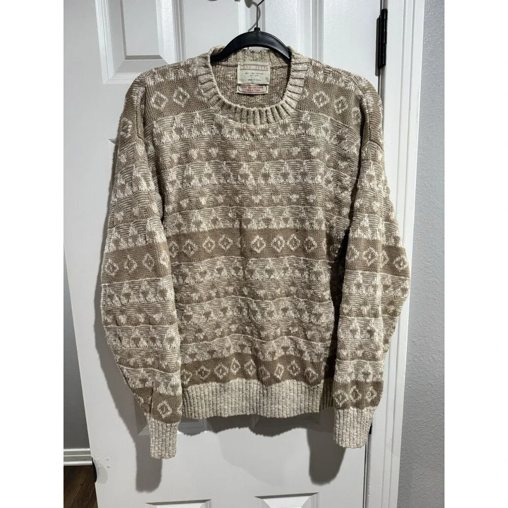 Lord Jeff Sandstone Collection Geometric Sweater Beige Brown Cotton Jute M